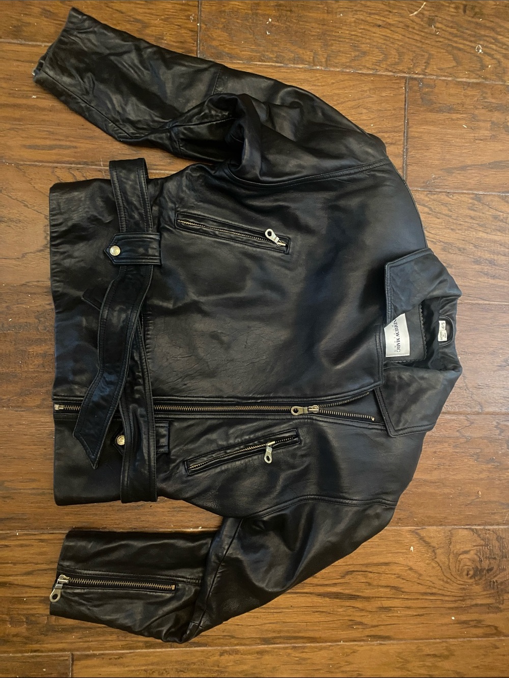 Andrew Marc Black Leather Bomber Jacket